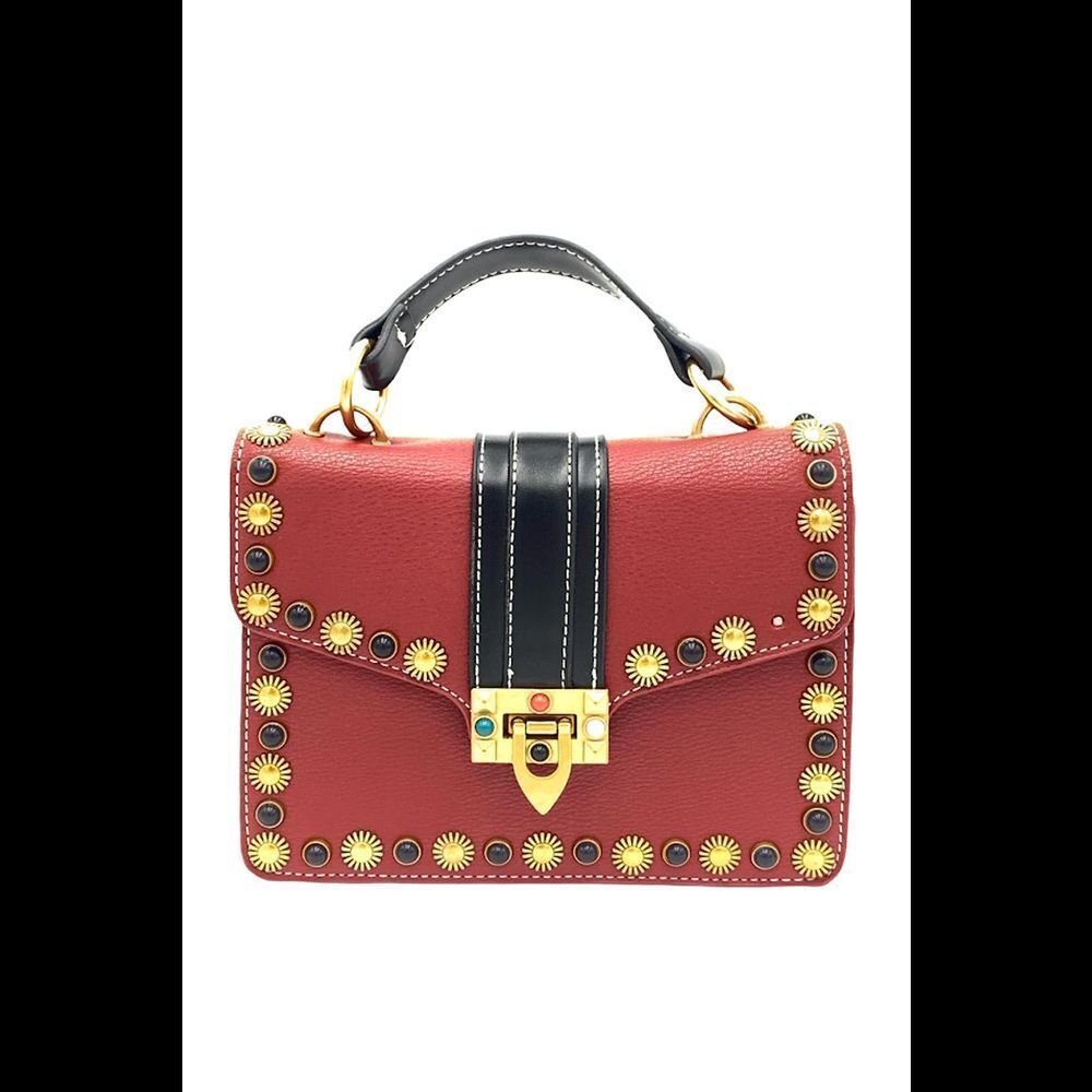 Izzy K Faux Leather Studded Satchel Berry